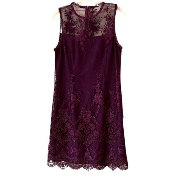 Nannette Lepore Women's Lace Sleeveless Sheath Dress Wine Size 6 - Picture 3 of 7